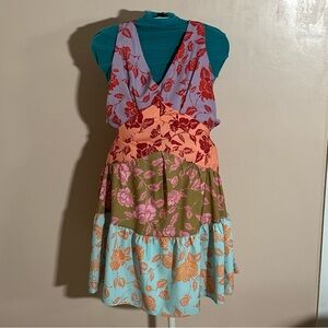 DaNity Paris Patchwork Floral Dress – Boho Colorblock Tiered Midi Sundress Sz S